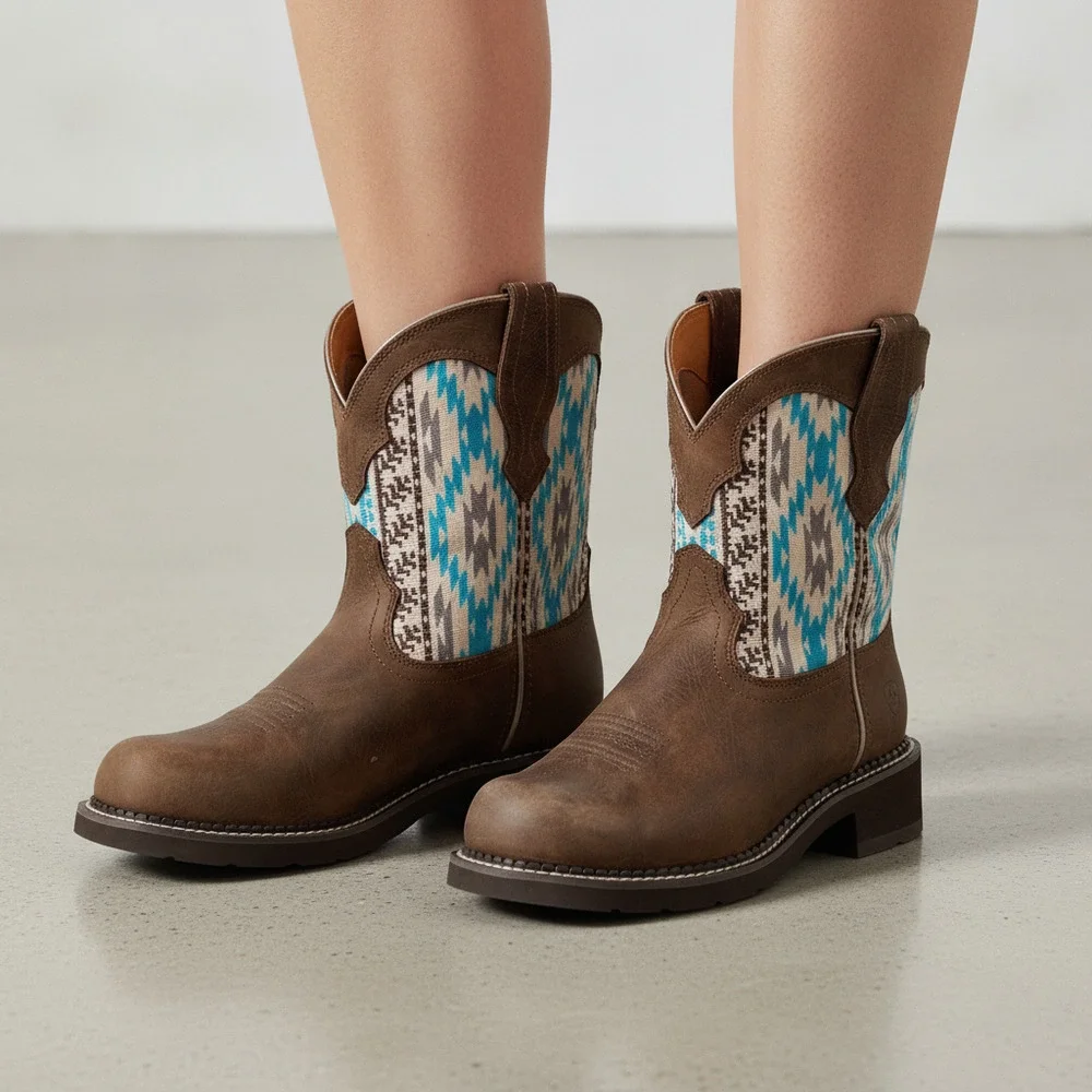 Ariat Brown Blue Aztec Pattern Western Boots | Women's 8.5 Regular